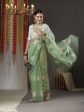 Saree Mall Olive Green & White Paisley Embroidered Organza Banarasi Sarees Hot on Sale