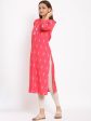 HERE&NOW Pink Mandarin Collar Ethnic Motifs Printed Pure Cotton Kurta Online Hot Sale