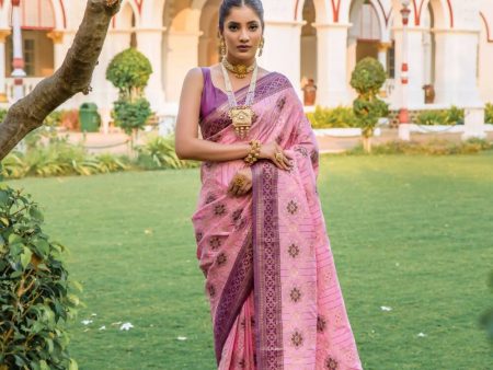 Vishnu Weaves Women s Baby Pink Patola Banarasi Silk Meenakari Zari Woven Saree with Blouse Online now