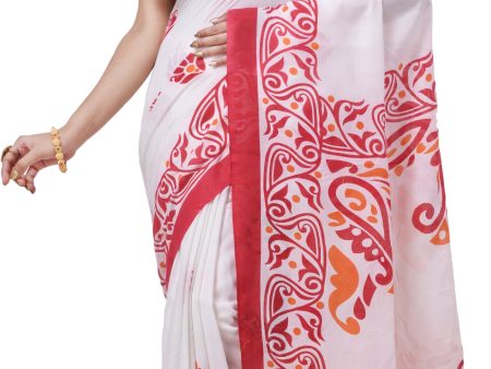 Desh Bidesh Woven Handloom Pure Cotton Saree (White) Online now