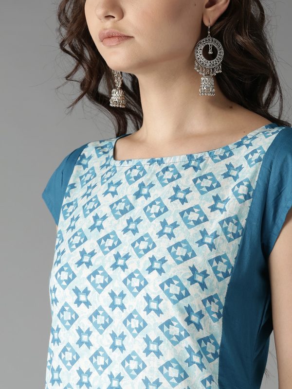 HERE&NOW Women Blue & Off-White Printed Straight Kurta Online Sale