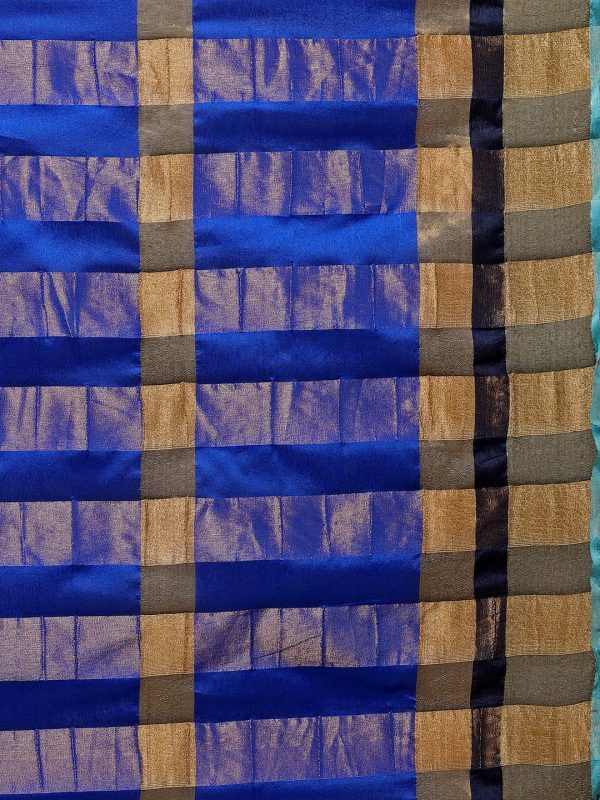 Saree Mall Blue Striped Silk Blend Saree Discount