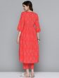 HERE&NOW Floral Print Cotton Empire Kurta with Trousers For Sale