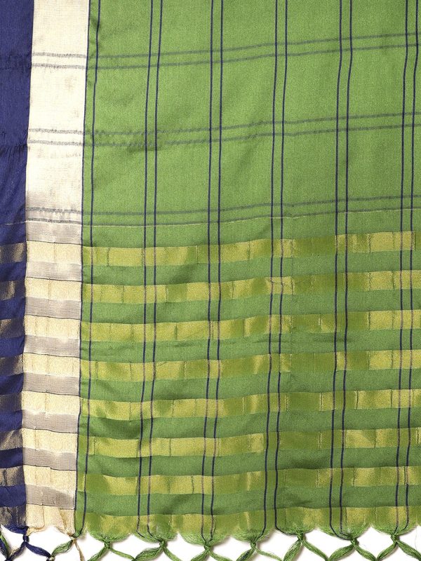 Saree Mall Green & Blue Checked Saree Online Sale