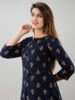 HERE&NOW Navy Blue & Gold-Toned Ethnic Motifs Printed Kurta with Skirt Fashion