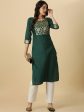 HERE&NOW Green Floral Yoke Design Gotta Patti Kurta Discount