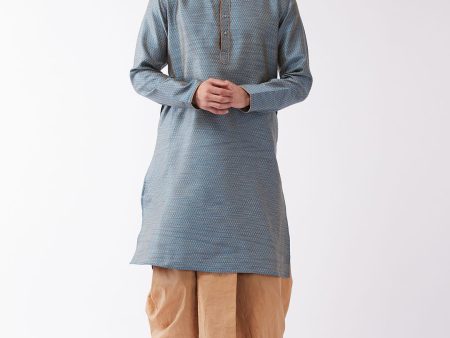 VM by Vastramay Men s Aqua Blue And Rose Gold Silk Blend Kurta And Dhoti Set on Sale