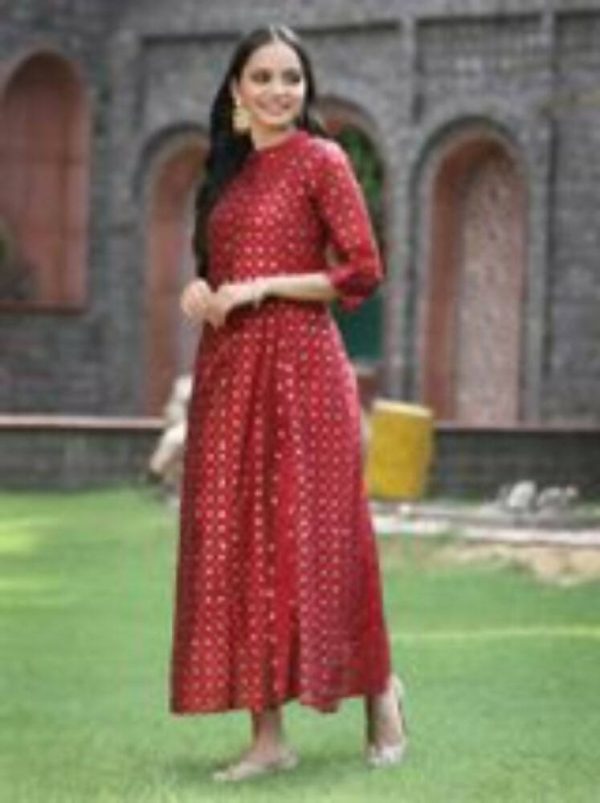 Juniper Women Maroon Chanderi Silk Solid Anarkali Kurta Supply