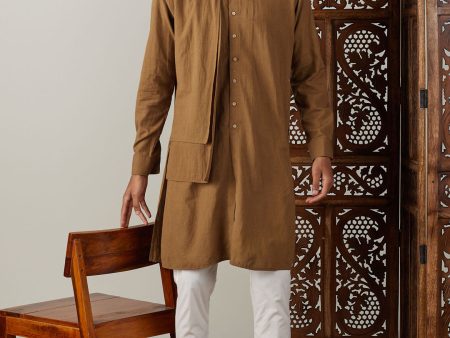 Shvaas by Vastramay Men s Coffee And Cream Cotton Kurta Pyjama Set For Discount