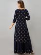 HERE&NOW Navy Blue & Gold-Toned Ethnic Motifs Printed Kurta with Skirt Fashion