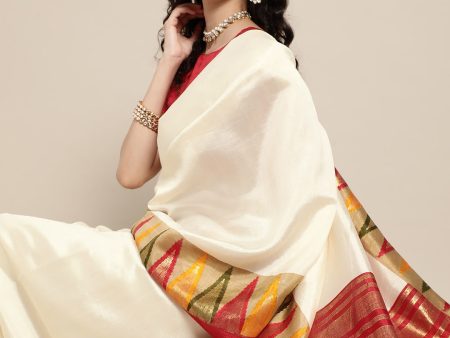 Saree Mall Off White Solid Chanderi Sarees Discount