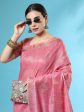 Vishnu Weaves Women s Pink Handloom Silk Zari Woven Saree with Blouse For Discount