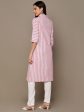 HERE&NOW Pink & White Shirt Collar Roll-Up Sleeves Striped Pure Cotton Straight Kurta For Discount