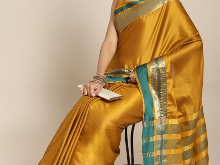 Saree Mall Mustard Zari Silk Blend Uppada Sarees For Discount