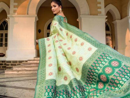 Vishnu Weaves Women s Sea Green Patola Banarasi Silk Meenakari Zari Woven Saree with Blouse Online Hot Sale