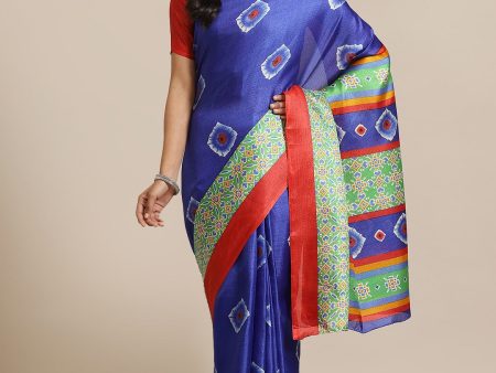 Saree Mall Blue & Off-White Dyed Effect Saree Sale