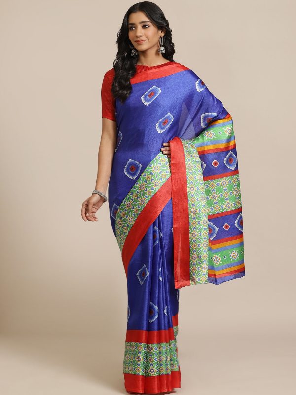 Saree Mall Blue & Off-White Dyed Effect Saree Sale