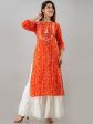 HERE&NOW Orange Tie Up Neck Bandhani Printed Gotta Patti Kurta Sale