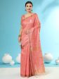 Vishnu Weaves Women s Orange Handloom Silk Zari Woven Saree with Blouse on Sale