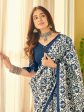 Saree Mall Off White & Blue Ethnic Motifs Dabu Saree For Cheap