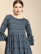 Anouk Women Navy Blue Ethnic Motifs Printed Empire Kurti with Dhoti Pants For Cheap