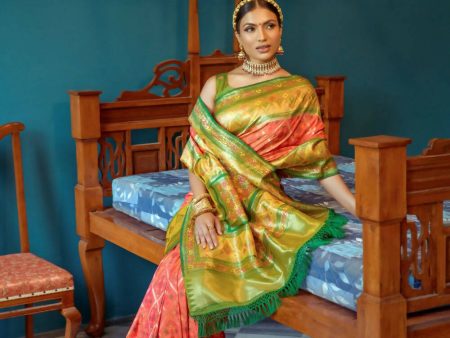 Vishnu Weaves Women s Gajri Patola Banarasi Silk Meenakari Zari Woven Saree with Blouse Online now