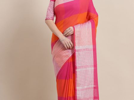 Saree Mall Pink & Orange Checked Saree Online now