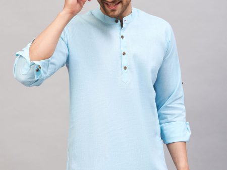 VM by Vastramay Men s Aqua Cotton Blend Kurta For Cheap