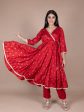 HERE&NOW Red & Beige Ethnic Motifs Printed Angrakha Gotta Patti Kurta with Trousers Online