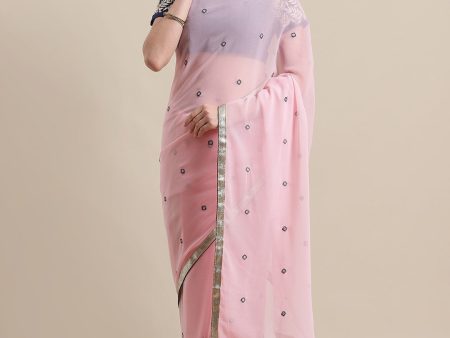 Saree Mall Pink & Navy Blue Embroidered Saree Online now