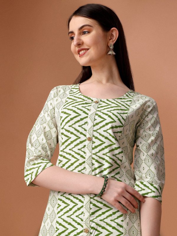 HERE&NOW Geometric Printed Pure Cotton Kurta With Trousers & Dupatta on Sale