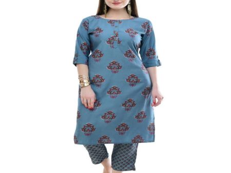 Lagi Women s Turquoise Blue Printed Straight Kurta & Pant (MC39A) Online