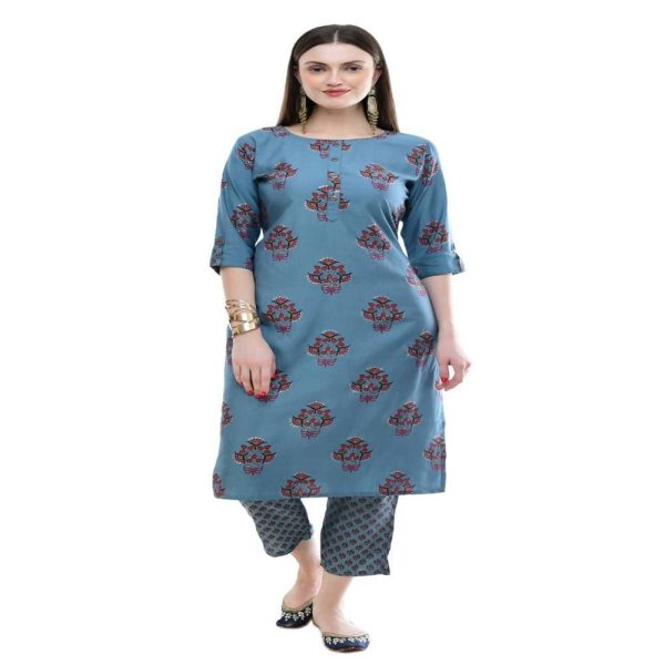 Lagi Women s Turquoise Blue Printed Straight Kurta & Pant (MC39A) Online