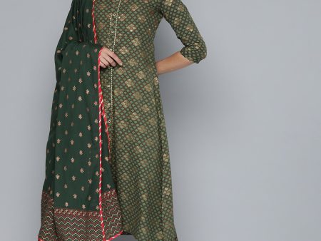 HERE&NOW Ethnic Motifs Printed Gotta Patti Pure Cotton Kurta With Trousers & With Dupatta For Discount