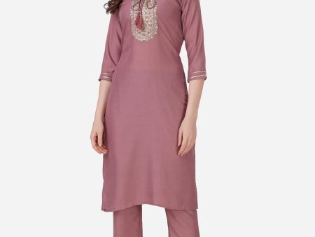 HERE&NOW Ethnic Motif Yoke Design Thread Work Kurta With Trousers Discount