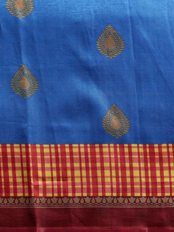 Saree Mall Blue Printed Bhagalpuri Saree on Sale