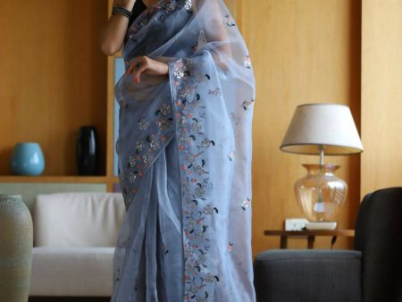 Vamsee Blue Organza Saree Cheap