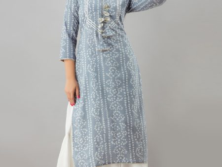 HERE&NOW Grey Bandhani Printed Gotta Patti Kurta with Sharara For Discount