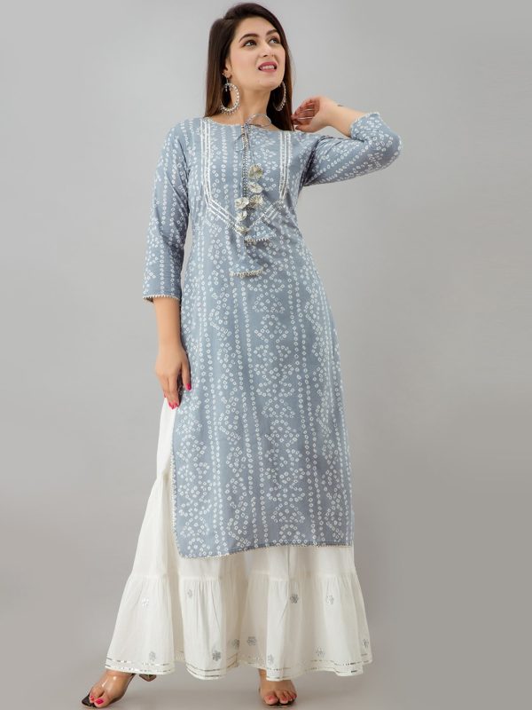 HERE&NOW Grey Bandhani Printed Gotta Patti Kurta with Sharara For Discount