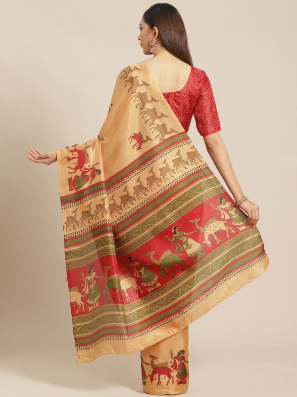 Saree Mall Golden & Maroon Printed Bhagalpuri Saree Cheap