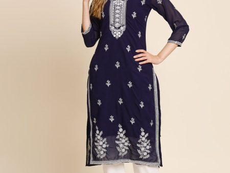 HERE&NOW Ethnic Motifs Embroidered Georgette Kurta Hot on Sale