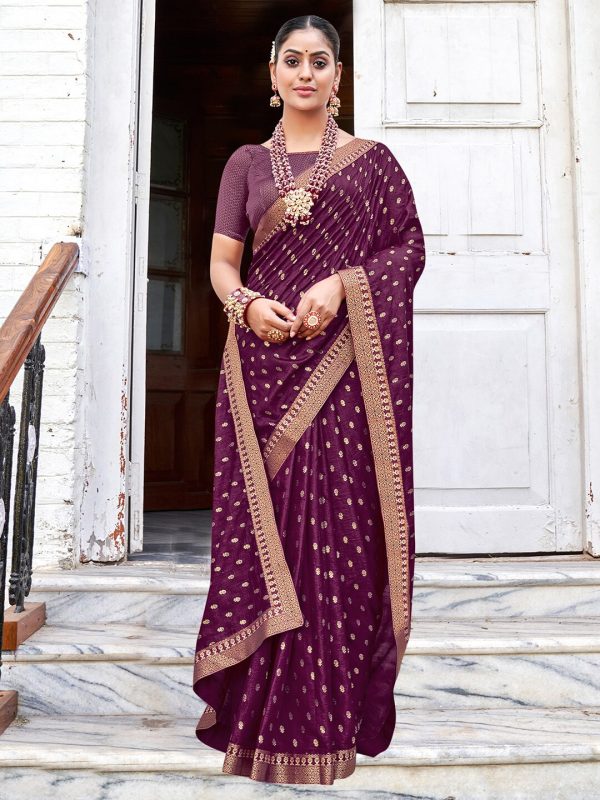 Saree Mall Purple & Gold-Toned Ethnic Motifs Printed Zari Sarees Discount