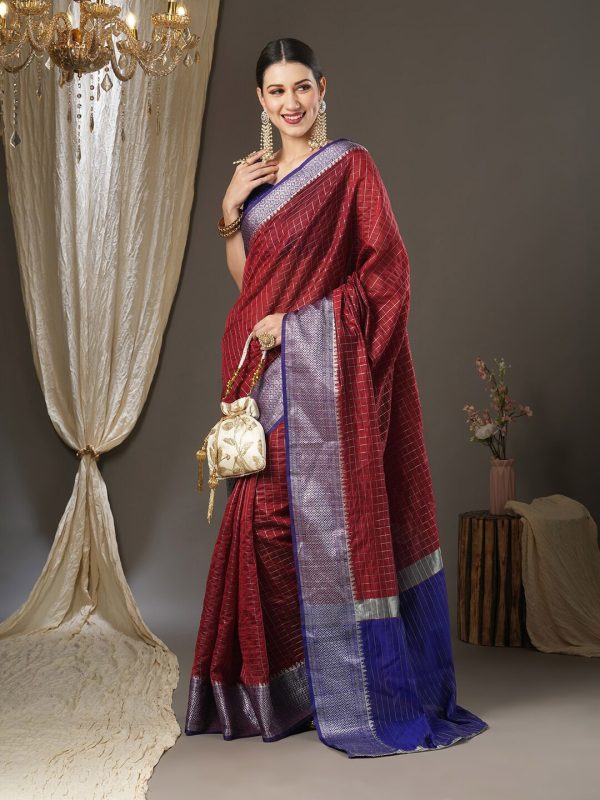 Saree Mall Checked Zari Festive Sarees Fashion