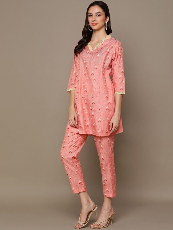 HERE&NOW Orange Floral Printed A-Line Kurta Set Hot on Sale