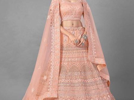 Myra Beautiful Peach Heavy Embroidered Soft Net Bridal Lehenga For Discount