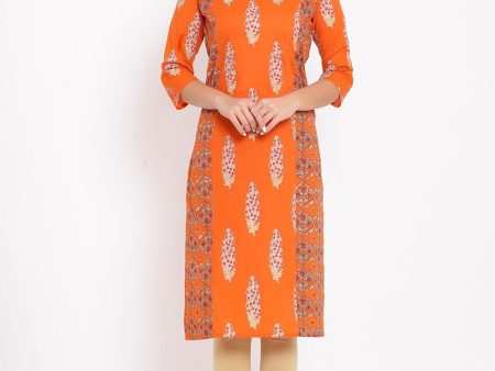 HERE&NOW Orange & White Ethnic Motifs Printed Straight Kurta Online now