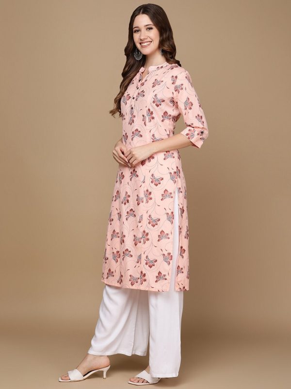 HERE&NOW Pink & Maroon Floral Printed Pure Cotton Kurta Hot on Sale