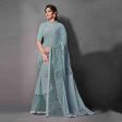 Teal Lycra Raw Silk Sequins Embroidery, Applique Work Saree - Norita Eileen Online