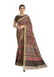 Brown Bhagalpuri Silk Floral Print with Hand work & Stone Work Border Saree - Norita Nirvi Sale