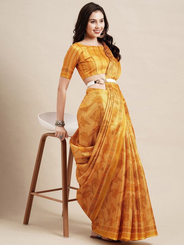 Saree Mall Yellow Floral Printed Bhagalpuri Saree Online